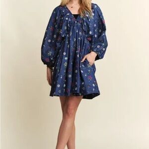 Brand new with tags. Floral Blue Mini Dress by Madelyn. Size L